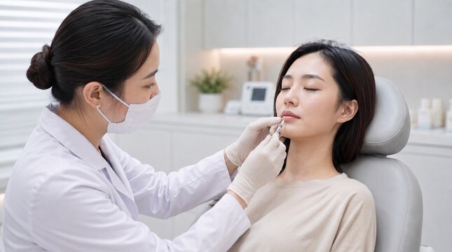 Asian woman having conservative lower lip filler
