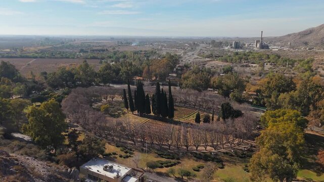 Aerial Flight Over Jard&iacute;n de los Poetas Park in Quebrada de Zonda San Juan Argentina