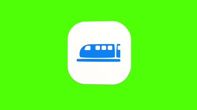 3D animated urban elevated skytrain monorail icon on a white rounded card with a green screen background. Smooth loop motion, perfect for mobile app UI, public transit, city metro, and video editing e