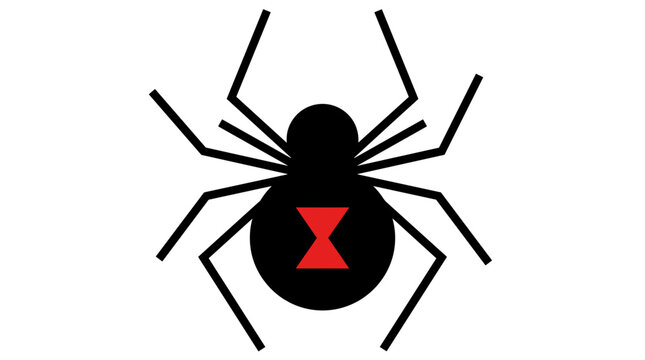 Symmetrical black widow spider icon with red hourglass