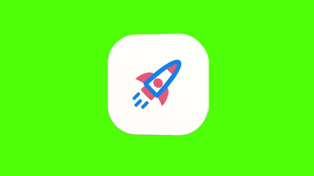 3D animated space shuttle rocket spacecraft icon on a white rounded card with a green screen background. Smooth loop motion, perfect for mobile app UI, galaxy exploration, launch mission, and video ed