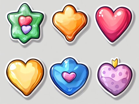 Colorful Heart-shaped Candy Stickers in Bright Colors Illustration