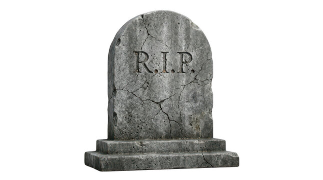 Old stone tombstone with rip carved on it isolated on transparent background