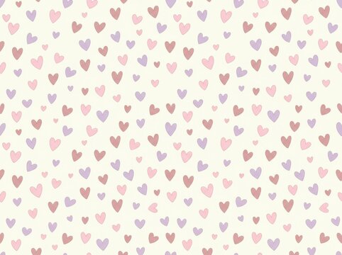 Seamless pattern with hand drawn hearts, cute romantic background