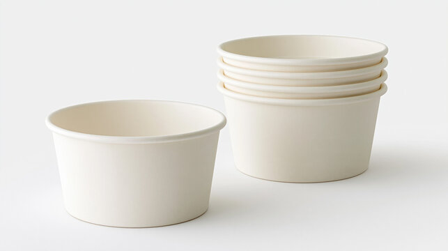Disposable Paper Bowls Isolated on White Background