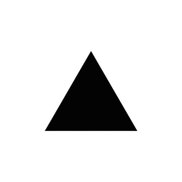 Minimalist black triangle icon, solid geometric shape on white background, simple equilateral triangle symbol for graphic design