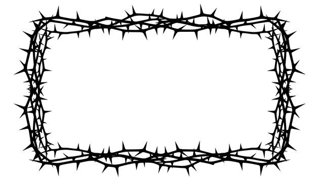 Ultra Detailed Black Thorny Border Frame Silhouette Isolated On White Background For Halloween Gothic And Decorative Design Projects