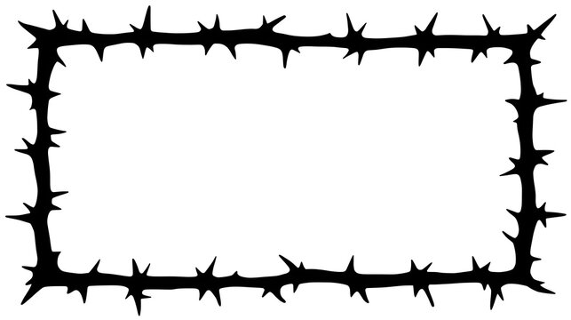 Ultra Detailed Black Thorny Border Frame Silhouette Isolated On White Background For Halloween Gothic And Decorative Design Projects