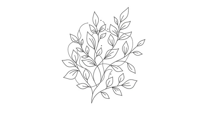 Hand drawn ink sketch of a small leafy plant branch