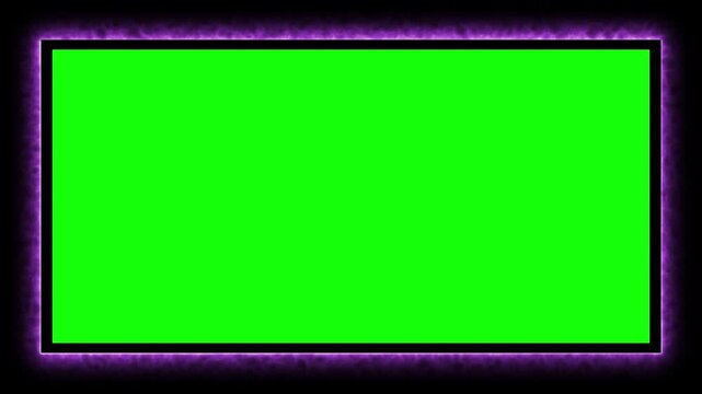 Purple glowing energy frame surrounding a green screen for chroma key compositing, overlays, transitions, and visual effects. 4K horizontal video