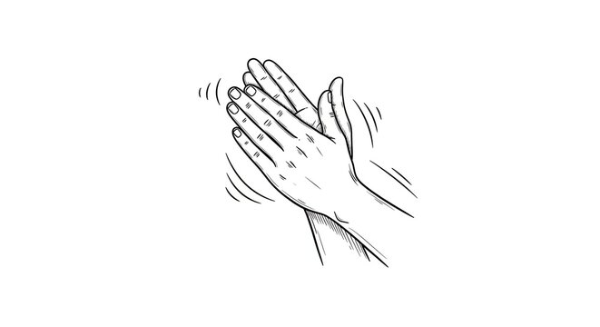 Pair of hands clapping in a simple black and white sketch