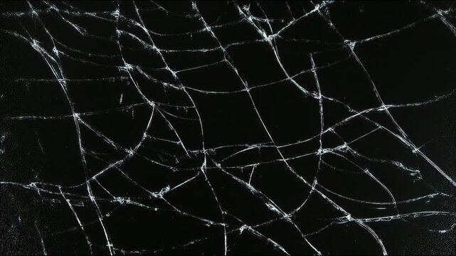 Cracked glass shards spreading across dark background, abstract background animation, seamless loop