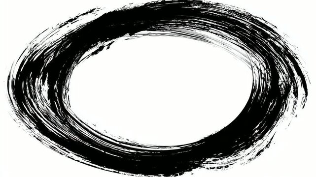 Hand drawn black brushstroke oval frame border with copy space text overlay, seamless loop