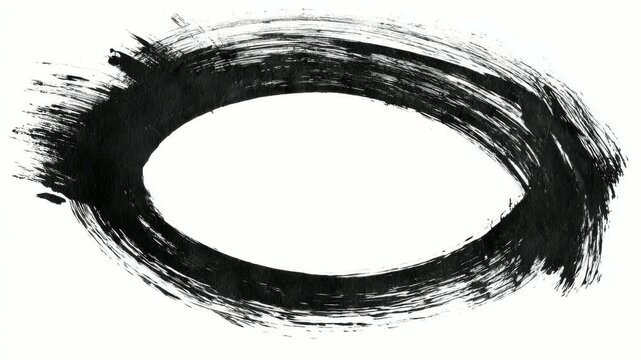 Hand drawn black ink oval brush ring border with copy space, abstract text overlay frame, seamless loop