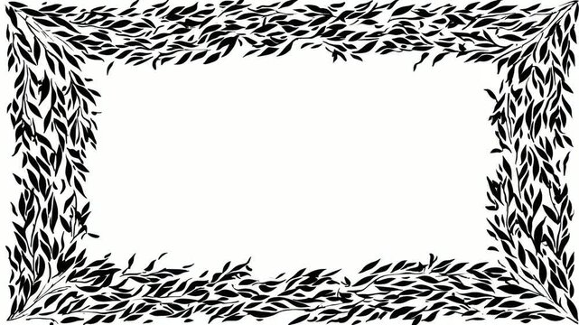 Hand drawn leafy border frame with copy space text overlay seamless loop stop motion animation