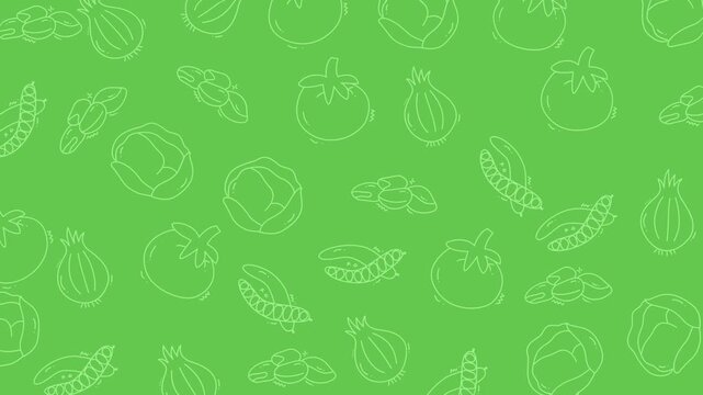 Hand drawn vegetable lineart doodle pattern background, seamless looping motion