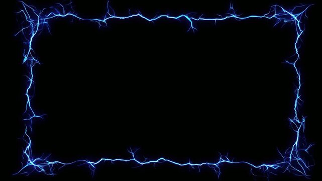 Blue electric lightning border frame with copy space text overlay on black background seamless loop