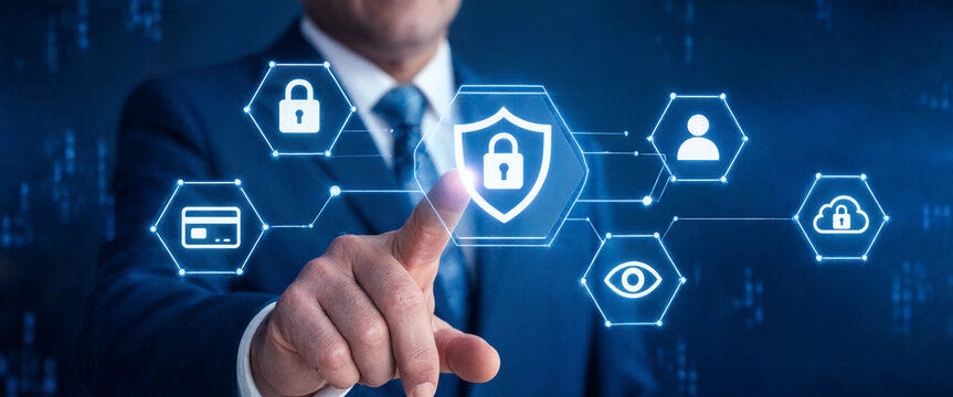 Businessman using antivirus to block a cyber attack 3D rendering

