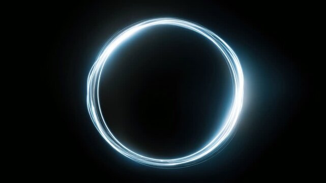 Glowing circular light ring abstract frame with copy space text overlay, digital stop motion animation seamless loop