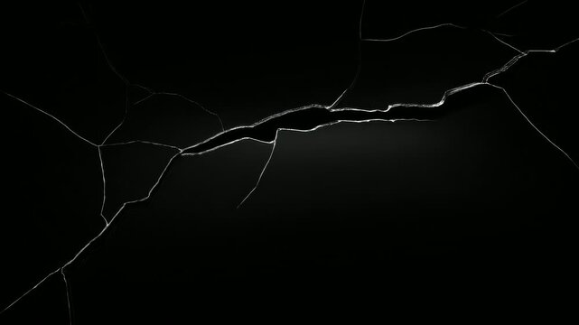 Cracked glass background with dark center and subtle glowing fracture lines, abstract backdrop, seamless loop