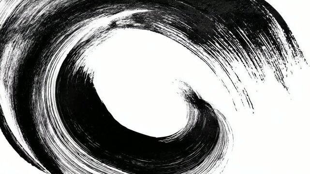Abstract black ink spiral brush stroke on white background, hand drawn digital animation, seamless loop