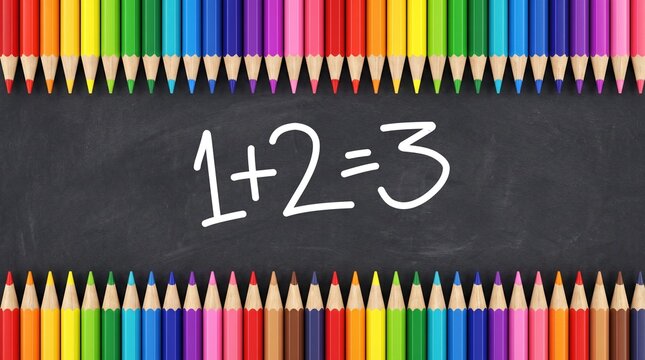 Math Equation Written on Chalkboard with Colored Pencils Frame Back to School Education Concept
