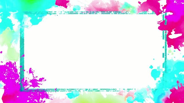 Colorful watercolor frame border with copy space, hand drawn digital stop motion animation seamless loop
