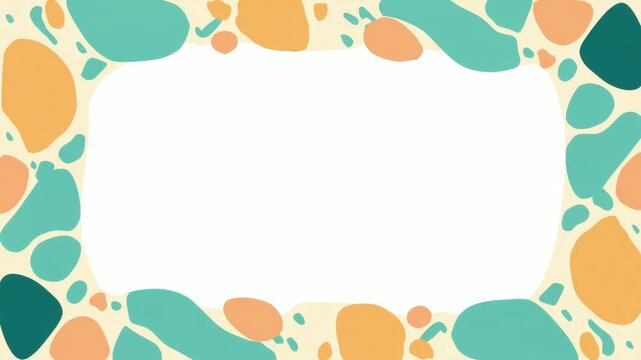 Abstract hand drawn animated frame border with colorful organic shapes and copy space text overlay seamless loop