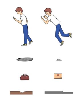 Walking while using a smartphone and tripping set
