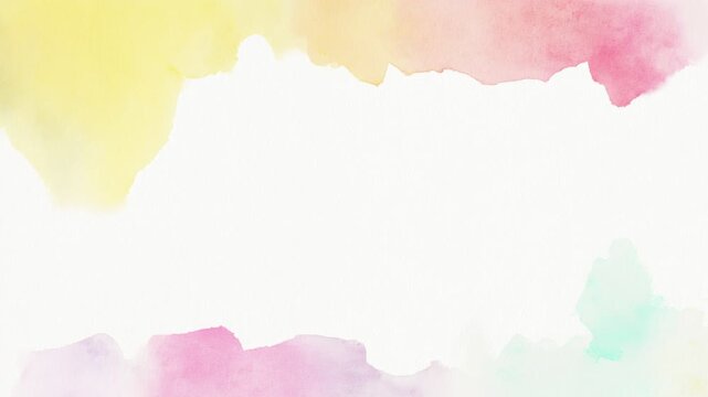 Pastel watercolor abstract background with soft paint edges and empty center, hand drawn stop motion animation seamless loop