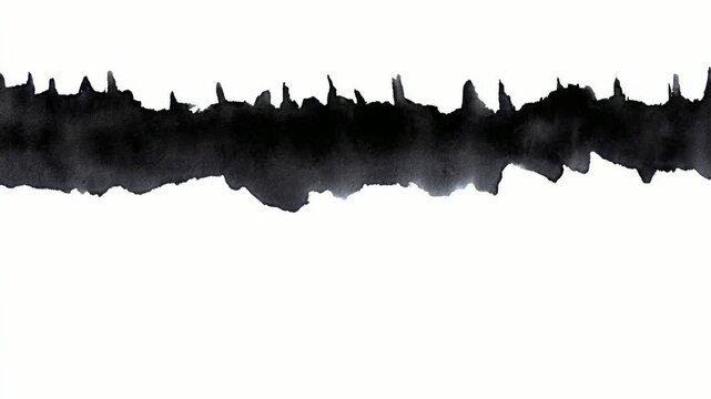 Abstract black ink brush stroke background with jagged edges, hand drawn stop motion animation seamless loop