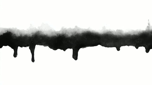 Abstract ink wash border with dripping edges and white copy space, hand drawn stop motion animation seamless loop