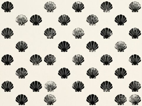 Seamless pattern with black seashell silhouettes on a light beige background