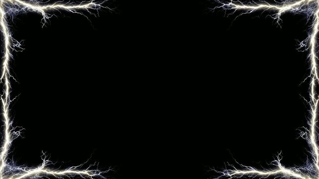 Electric lightning border frame with copy space, hand drawn digital stop motion animation seamless loop
