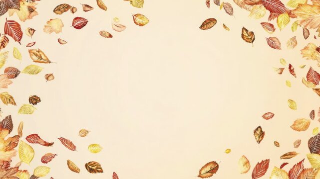 Autumn leaves drifting around empty center frame border copy space text overlay hand drawn animation seamless loop
