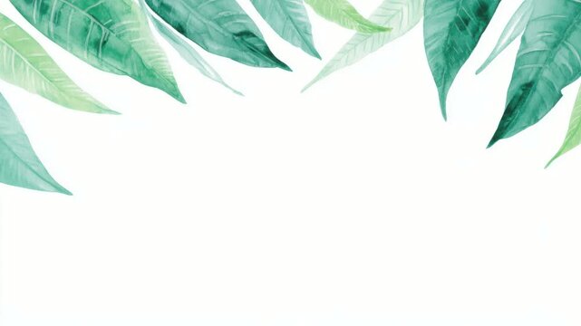 Watercolor tropical leaves border frame with copy space, hand drawn animation seamless loop