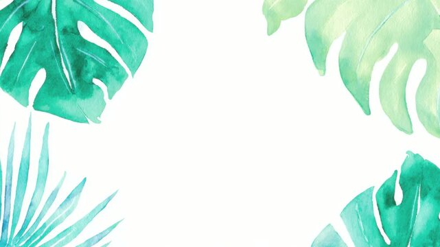 Tropical leaf border frame with copy space, hand drawn digital stop motion animation, seamless loop