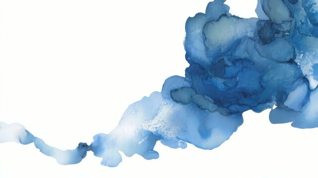 Abstract blue watercolor ink cloud drifting across white background, abstract background animation, seamless loop