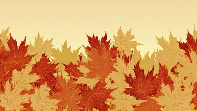 Autumn maple leaves drifting along bottom border with copy space, hand drawn digital background seamless loop