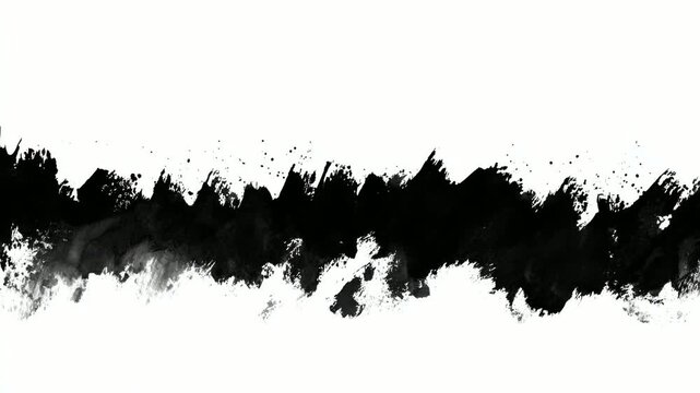 Abstract black ink brush stroke across white background, hand drawn digital background animation, seamless loop