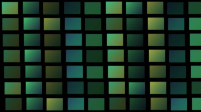 Grid of glowing green and teal gradient squares on a dark background