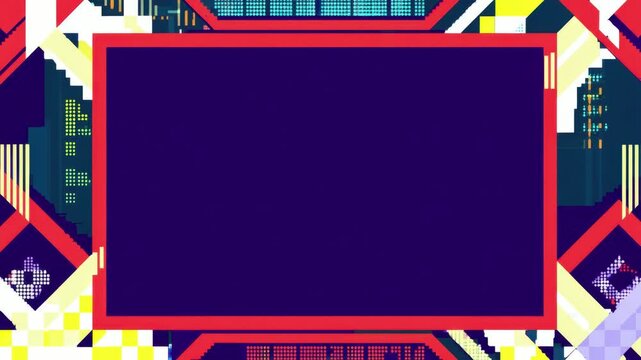 Geometric animated frame with abstract pixel pattern and copy space, hand drawn digital stop motion seamless loop