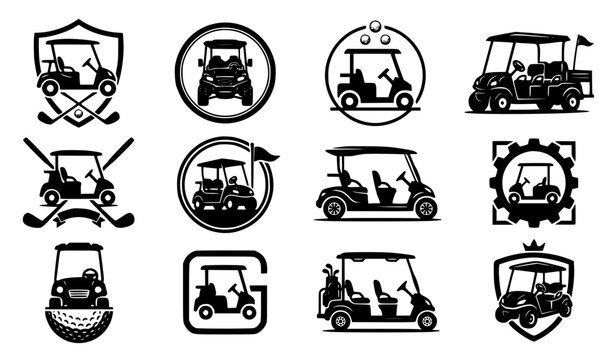 Golf Cart Silhouette Vector Collection with Golf Car Logo Designs