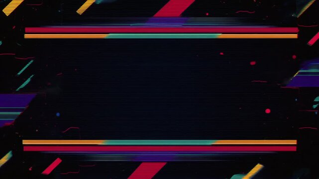 Neon glitch frame border with empty center for text overlay, digital stop motion animation seamless loop