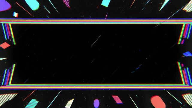 Neon rainbow animated frame border with copy space text overlay seamless loop hand drawn digital