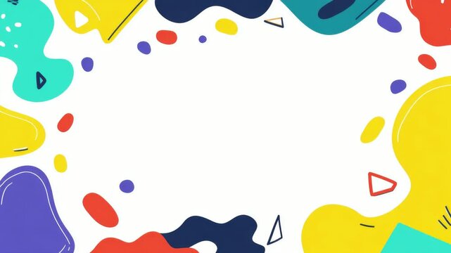 Abstract colorful shapes animated frame border with copy space text overlay seamless loop