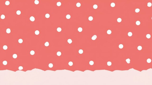 Coral polka dot background with drifting circles and scalloped lower edge, hand drawn digital animation seamless loop