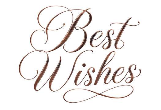 Elegant cursive best wishes text with decorative flourishes in copper tone