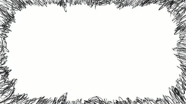 Hand drawn animated scribble frame border with empty center for text overlay, seamless loop