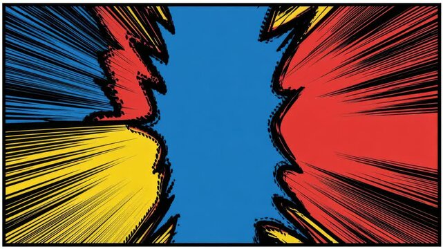 Comic style explosion frame with blue center copy space text overlay seamless loop